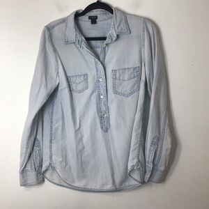 J Crew button up shirt women small blue cotton chambray denim top